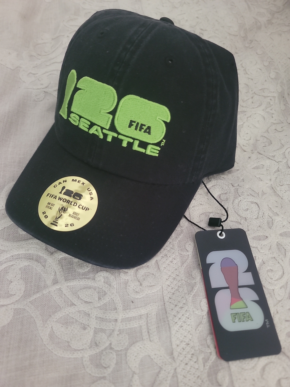 Official 2026 FIFA World Cup in Seattle Adjustable Black And Neon Green Hat